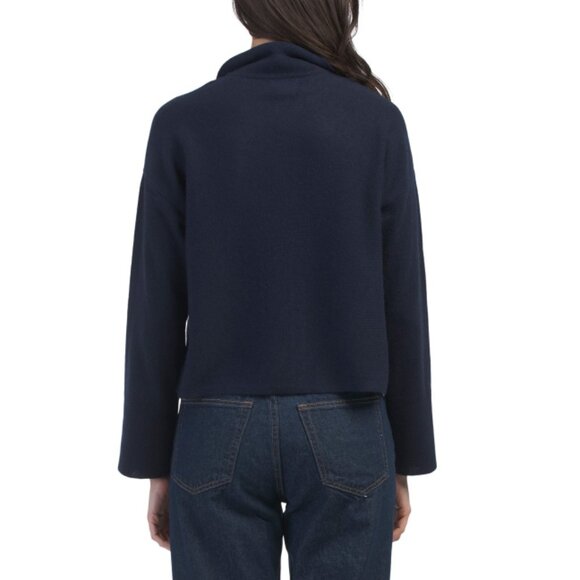 JASON WU Midnight Navy Cashmere Long Sleeve Boxy Button Collar Sweater - Picture 2 of 2